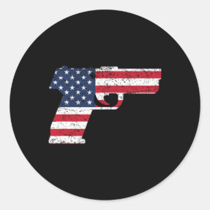 Pegatina Redonda Pistola Estados Unidos Bandera De Arma Americana 4