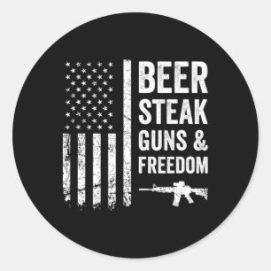 Pegatina Redonda Pistolas De Acero De Cerveza Y Libertad - Estados 