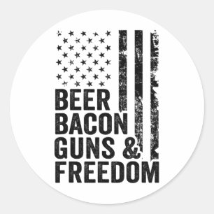 Pegatina Redonda Pistolas De Beer Bycon Y Libertad Bandera Estadoun