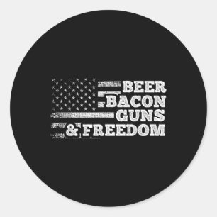 Pegatina Redonda Pistolas De Cerveza Y Bandera Norteamericana Liber