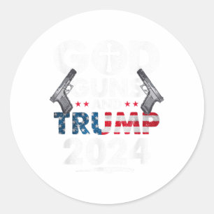 Pegatina Redonda Pistolas De Dios Y Bandera Estadounidense De Trump