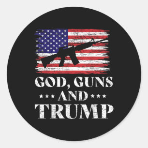 Pegatina Redonda Pistolas De Dios Y Camisa Trump, Donald Trump Por