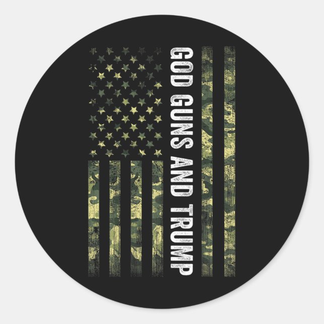 Pegatina Redonda Pistolas De Dios Y Segunda Enmienda De Trump Bande (Anverso)