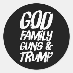 Pegatina Redonda Pistolas y armas de la familia de Dios; Trump gana