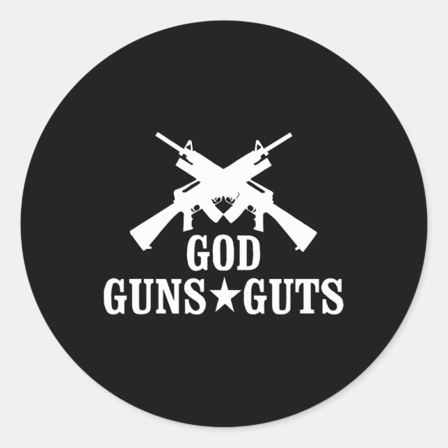 Pegatina Redonda Pistolas Y Gritos De Dios (Anverso)