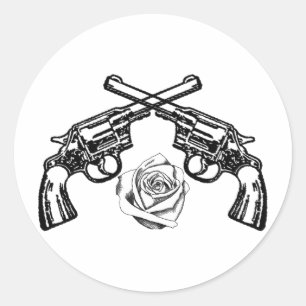 Pegatina Redonda pistolas y rosas