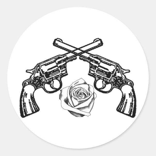 Pegatina Redonda pistolas y rosas (Anverso)