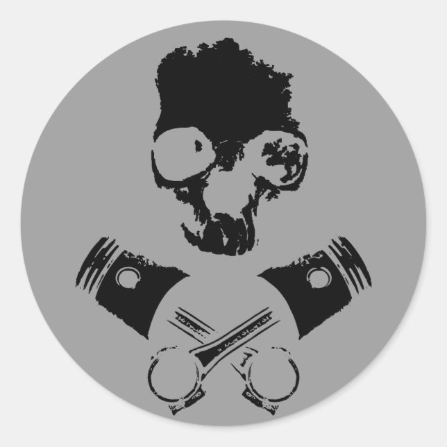 Pegatina Redonda Pistones con escala y cruzado (Anverso)