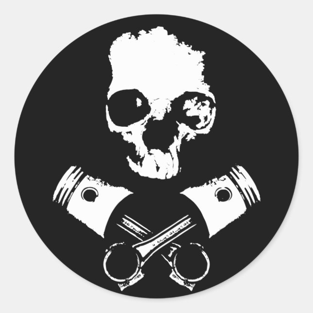 Pegatina Redonda Pistones con escala y cruzado (Anverso)