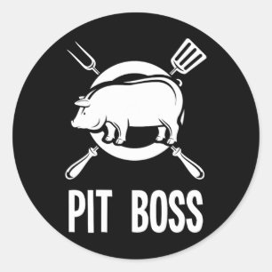 Pegatina Redonda Pit Boss Shirt Bbq Funny Pitmaster Pig Grilling Gi