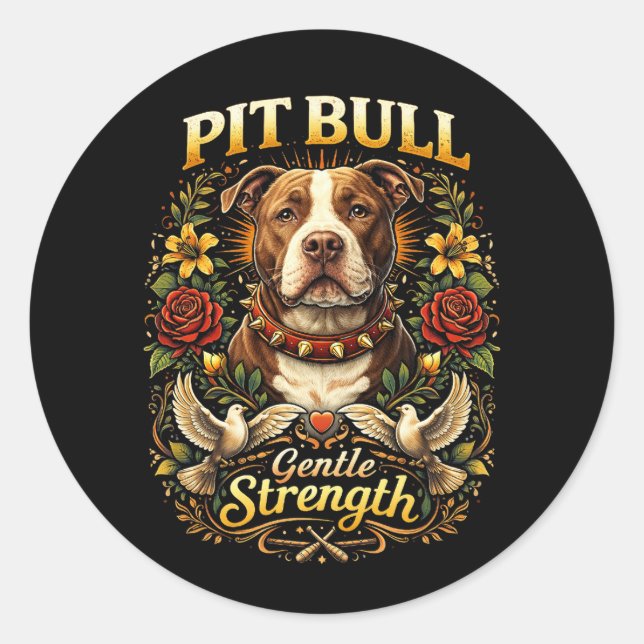 Pegatina Redonda Pit Bull: Fuerza Suave (Anverso)