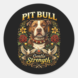 Pegatina Redonda Pit Bull: Gentle Strength