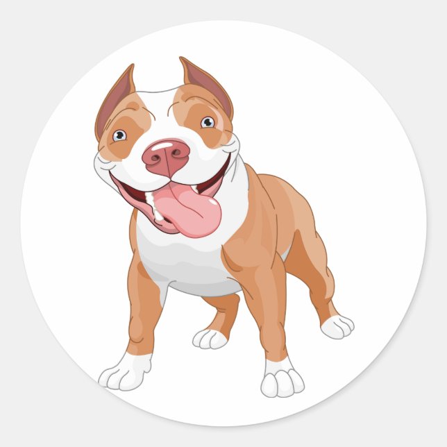 Pegatina Redonda Pit Bull Sonriente Feliz (Anverso)