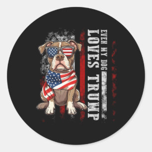Pegatina Redonda Pit Bull Terrier Incluso Mi Perro Ama a Trump Homb