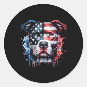 Pegatina Redonda Pitbull 4 De Julio Bandera Estadounidense Gles Pat