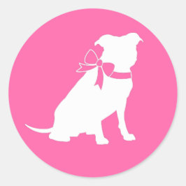Pegatina Redonda Pitbull, Chica rosado de Baby Shower Bulldog Pit