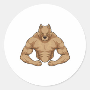 Pegatina Redonda Pitbull como el caso de Bodybuilder
