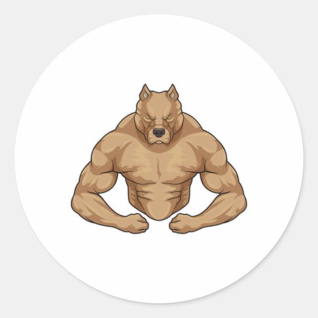 Pegatina Redonda Pitbull como el caso de Bodybuilder (Anverso)