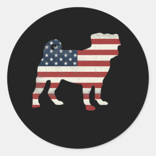 Pegatina Redonda Pitbull con bandera de los Estados Unidos