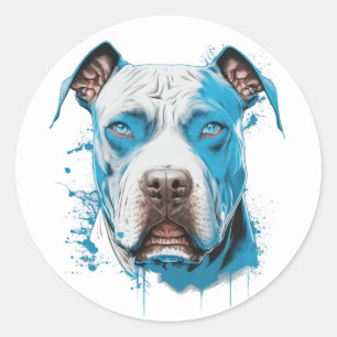 Pegatina Redonda Pitbull con ojos azules   Perro Lover