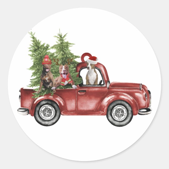 Pegatina Redonda Pitbull En Coche Ornamento De Navidad Graciosos Re (Anverso)