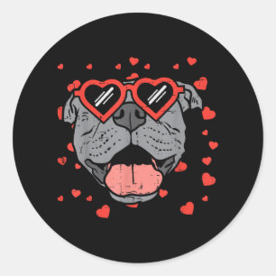Pegatina Redonda Pitbull Face Glasses Día de San Valentín Mascota P