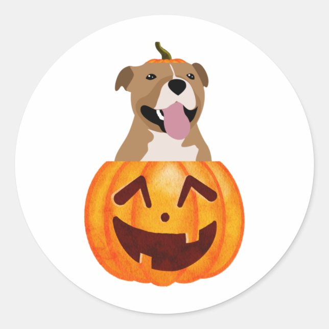 Pegatina Redonda Pitbull Halloween (Anverso)