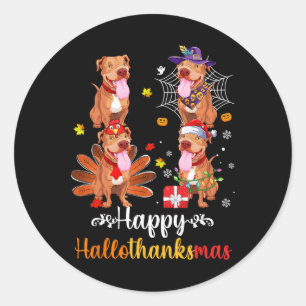 Pegatina Redonda Pitbull Lover Halloween Feliz Navidad