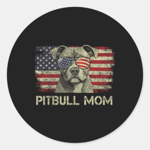 Pegatina Redonda Pitbull Mamá Amantes De Perros Bandera Americana 4