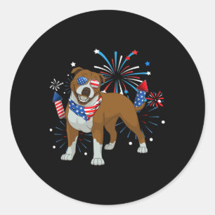 Pegatina Redonda Pitbull Perro Bandera Estadounidense 4 De Julio Ho