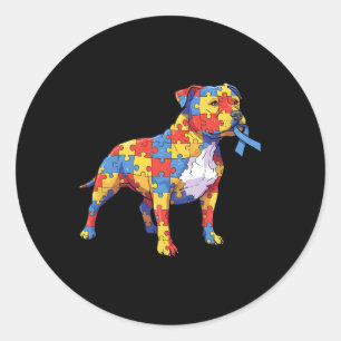 Pegatina Redonda Pitbull Puzzle Autism Awareness Autistic Women Me