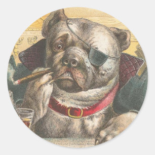 Pegatina Redonda Pitbull que fuma