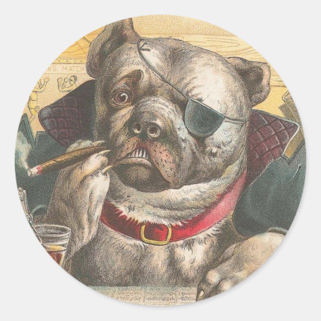 Pegatina Redonda Pitbull que fuma (Anverso)