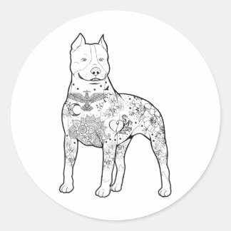 Pegatina Redonda Pitbull Tattoos Diseño Entrenador Perro Guay Pitbu
