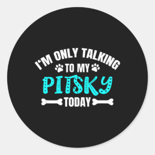 Pegatina Redonda Pitskies Pitbull Husky Mix Solo Hablando con Pitsk