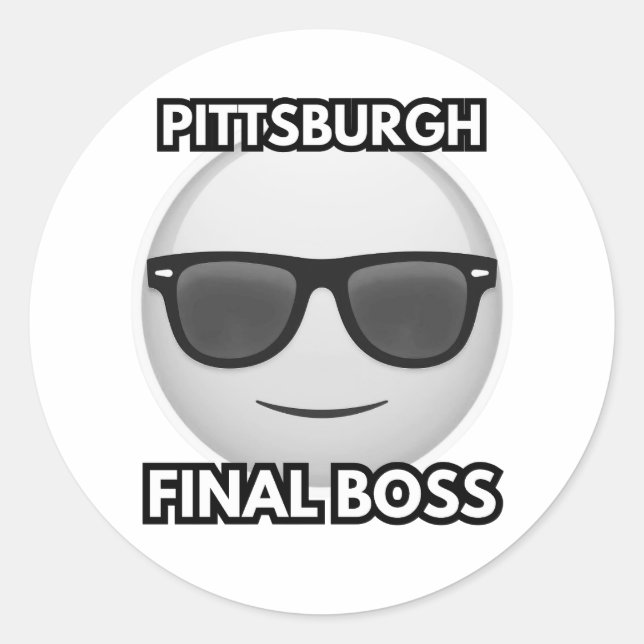 Pegatina Redonda Pittsburgh Final Boss Cool Emoji (Anverso)