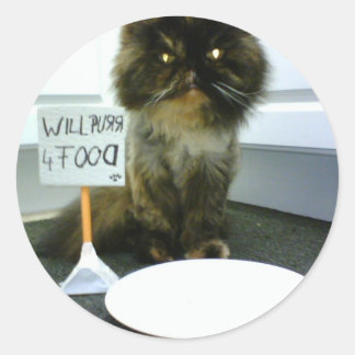 Pegatina Redonda Pity Kitty Purgue Por La Comida