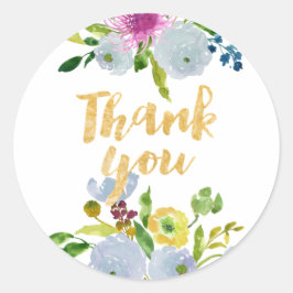 Pegatina Redonda PixDezine acuarela floral/azul ranunculus