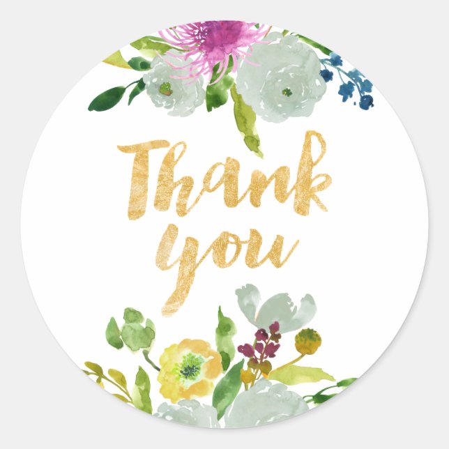 Pegatina Redonda PixDezine acuarela floral/menta ranunculus (Anverso)