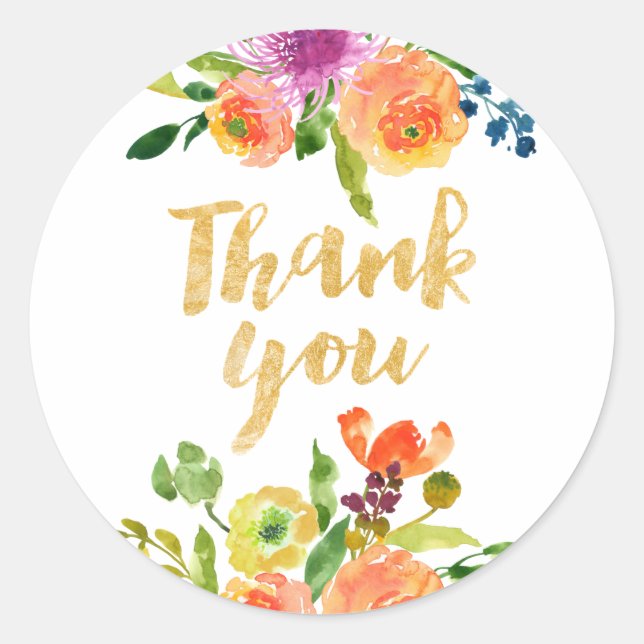 Pegatina Redonda PixDezine acuarela floral/naranja ranunculus (Anverso)