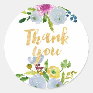 Pegatina Redonda PixDezine acuarela floral/ranúnculo azul