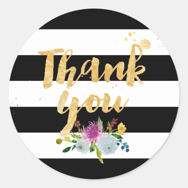 Pegatina Redonda PixDezine acuarela floral/rayas (Anverso)