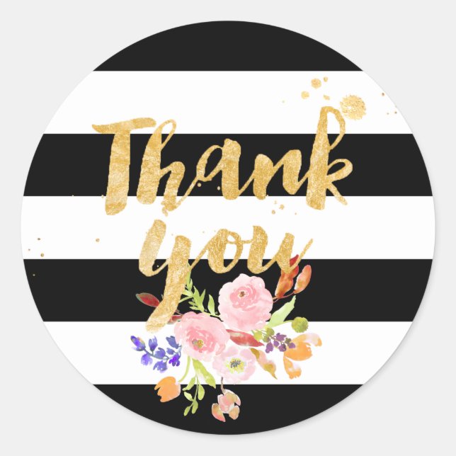 Pegatina Redonda PixDezine acuarela floral/rayas (Anverso)