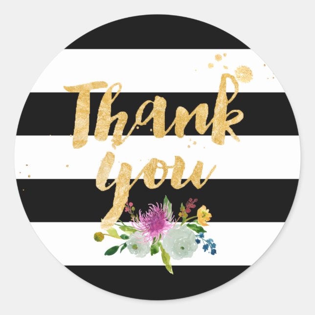 Pegatina Redonda PixDezine acuarela floral/rayas (Anverso)