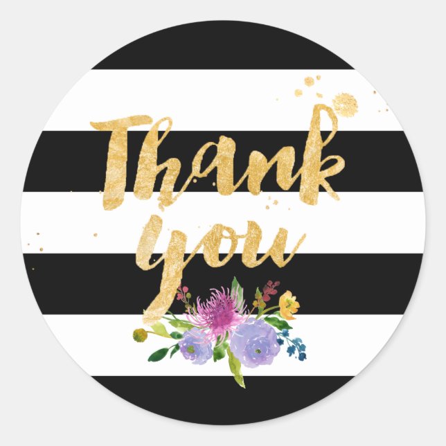 Pegatina Redonda PixDezine acuarela floral/rayas (Anverso)