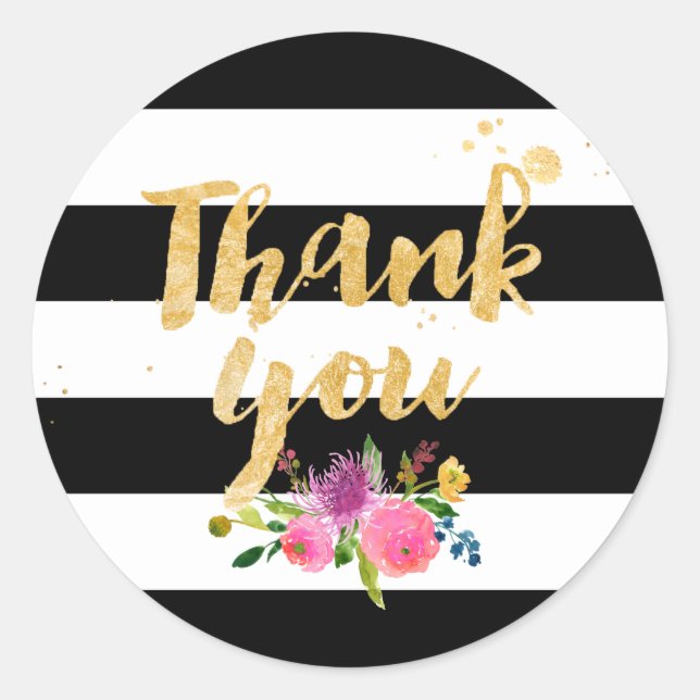 Pegatina Redonda PixDezine acuarela floral/rayas (Anverso)