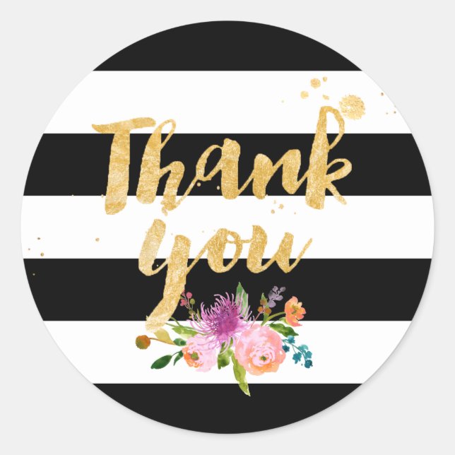 Pegatina Redonda PixDezine acuarela floral/rayas (Anverso)