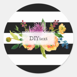 Pegatina Redonda PixDezine acuarela floral/rayas