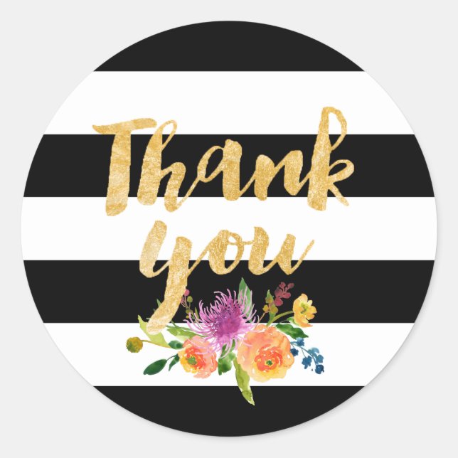 Pegatina Redonda PixDezine acuarela floral/rayas (Anverso)