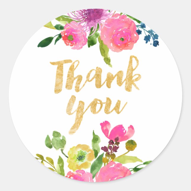 Pegatina Redonda PixDezine acuarela floral/rosa ranunculus (Anverso)